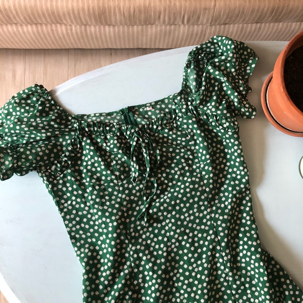 Green off the shoulder dress